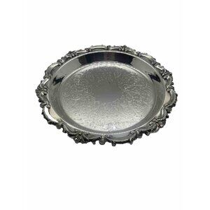 VTG EPCA Bristol Silver by Poole #85 Footed Pie Tray 2" Legs Floral Design